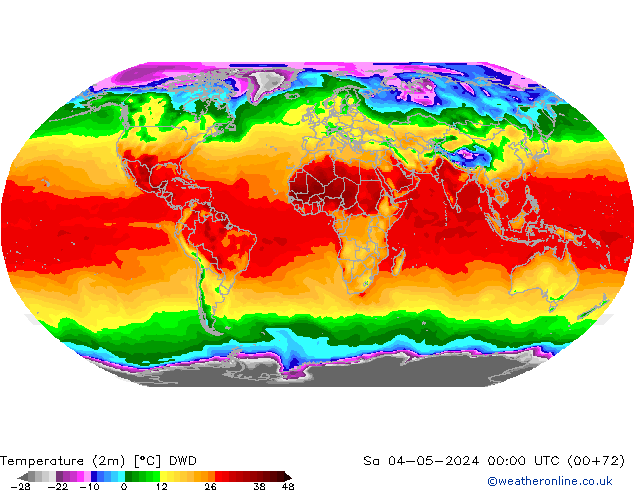 Temperaturkarte (2m) DWD Sa 04.05.2024 00 UTC