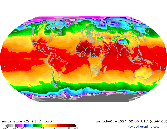 Temperaturkarte (2m) DWD Mi 08.05.2024 00 UTC