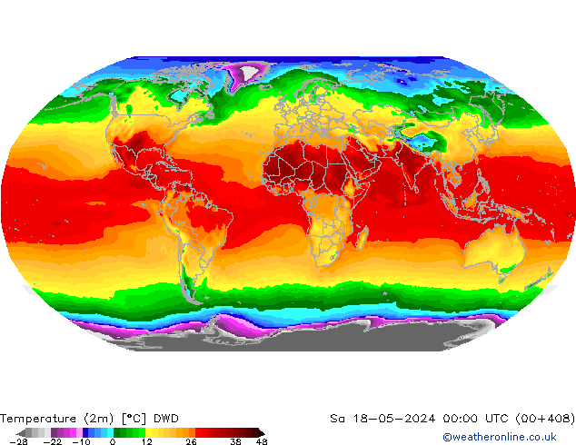 Temperaturkarte (2m) DWD Sa 18.05.2024 00 UTC
