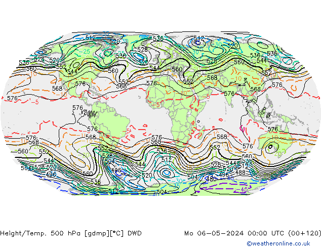 Height/Temp. 500 hPa DWD pon. 06.05.2024 00 UTC