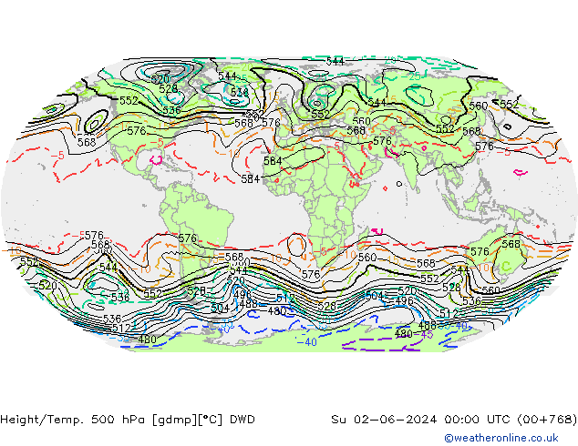 Height/Temp. 500 hPa DWD Su 02.06.2024 00 UTC