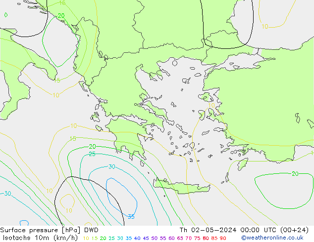 Eşrüzgar Hızları (km/sa) DWD Per 02.05.2024 00 UTC