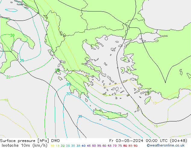 Eşrüzgar Hızları (km/sa) DWD Cu 03.05.2024 00 UTC