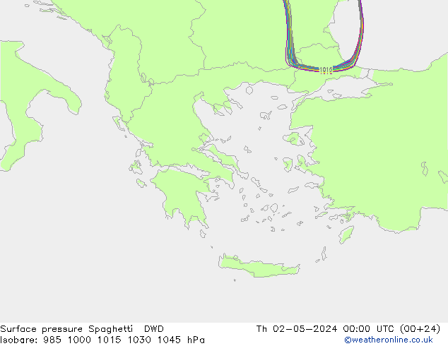Presión superficial Spaghetti DWD jue 02.05.2024 00 UTC
