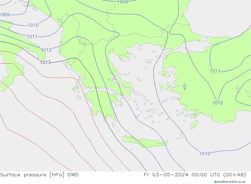 приземное давление DWD пт 03.05.2024 00 UTC