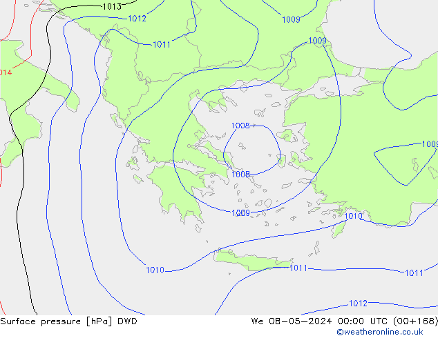 Pressione al suolo DWD mer 08.05.2024 00 UTC
