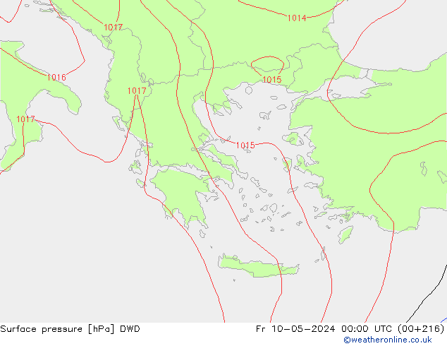 Surface pressure DWD Fr 10.05.2024 00 UTC
