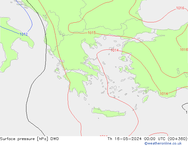 Pressione al suolo DWD gio 16.05.2024 00 UTC