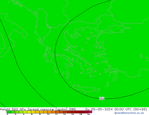 500 hPa Yüksekliği Spread DWD Paz 05.05.2024 00 UTC