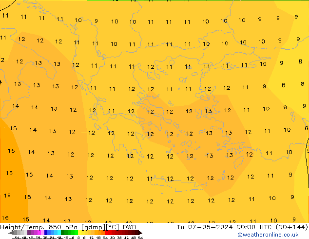 Hoogte/Temp. 850 hPa DWD di 07.05.2024 00 UTC