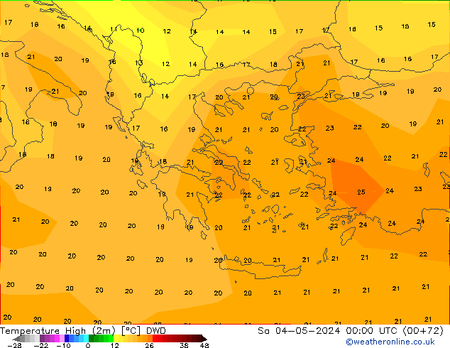 Max.temperatuur (2m) DWD za 04.05.2024 00 UTC