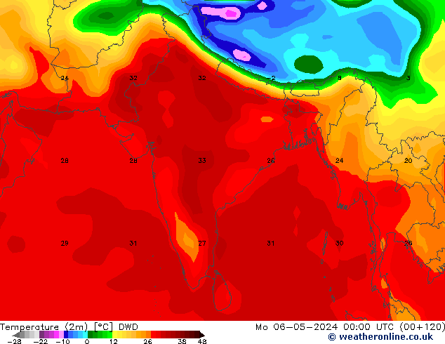 température (2m) DWD lun 06.05.2024 00 UTC