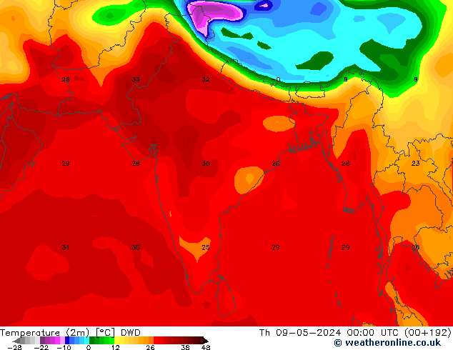 Temperatura (2m) DWD Qui 09.05.2024 00 UTC