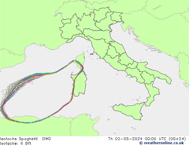 Isotachs Spaghetti DWD Th 02.05.2024 00 UTC