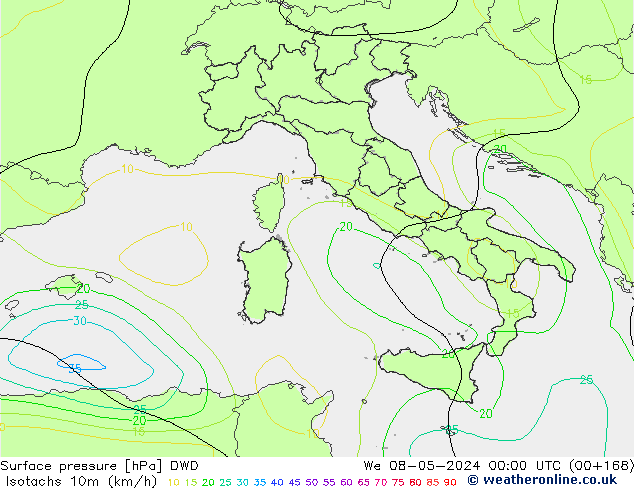 Isotachs (kph) DWD mer 08.05.2024 00 UTC