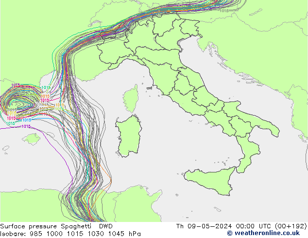 Presión superficial Spaghetti DWD jue 09.05.2024 00 UTC