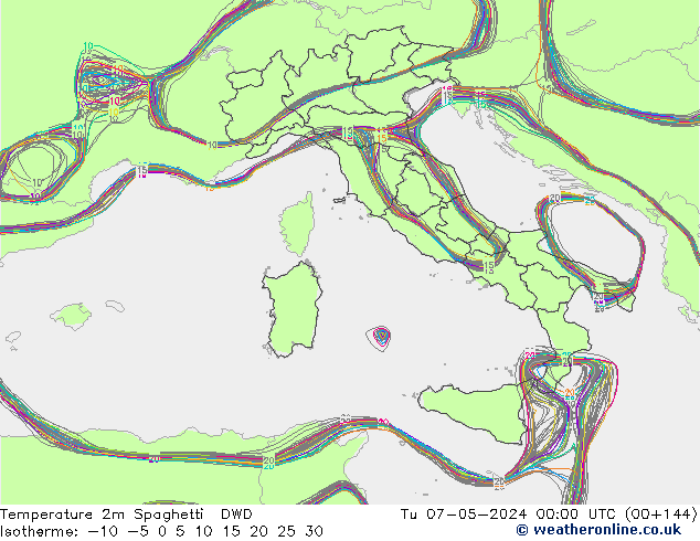 Temperature 2m Spaghetti DWD Tu 07.05.2024 00 UTC