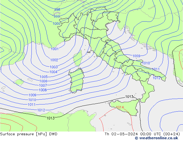 Atmosférický tlak DWD Čt 02.05.2024 00 UTC