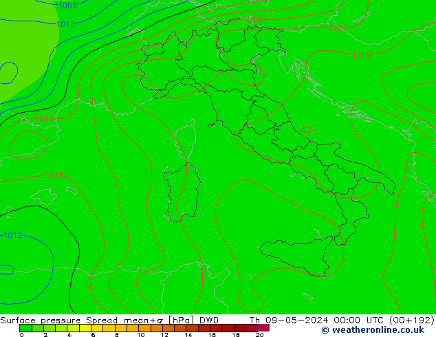 Surface pressure Spread DWD Th 09.05.2024 00 UTC