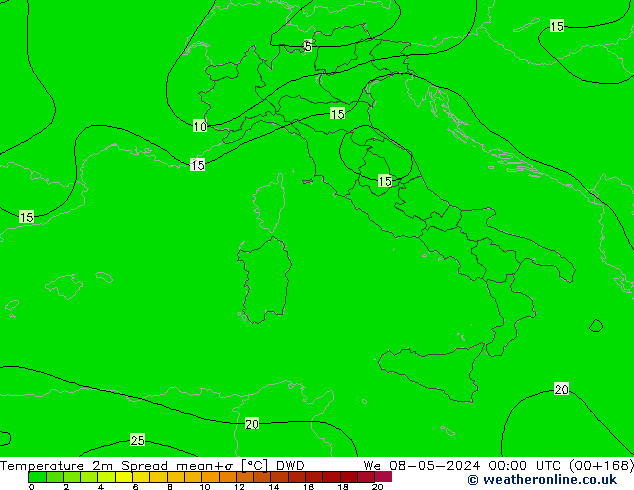 Temperaturkarte Spread DWD Mi 08.05.2024 00 UTC