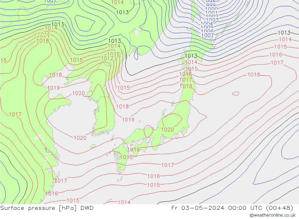 Atmosférický tlak DWD Pá 03.05.2024 00 UTC