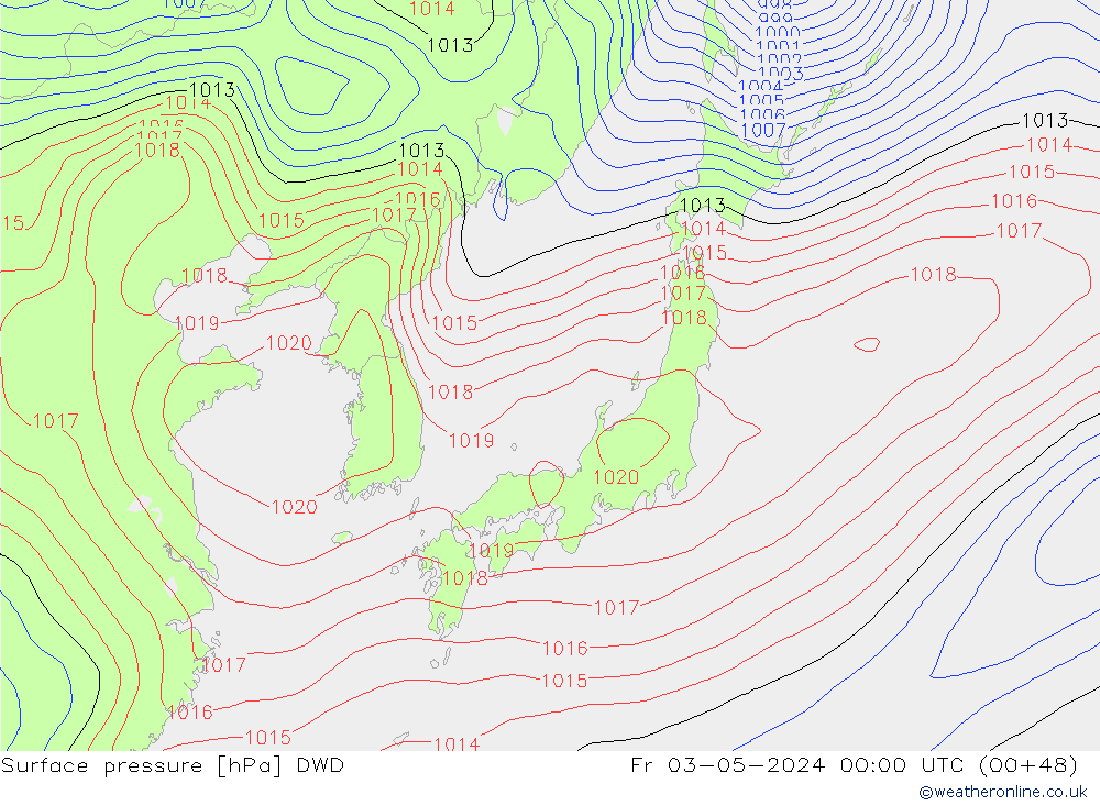 Pressione al suolo DWD ven 03.05.2024 00 UTC