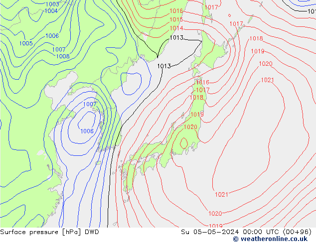 Atmosférický tlak DWD Ne 05.05.2024 00 UTC