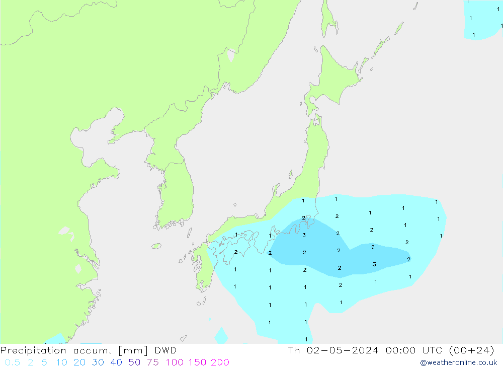 Precipitation accum. DWD Th 02.05.2024 00 UTC