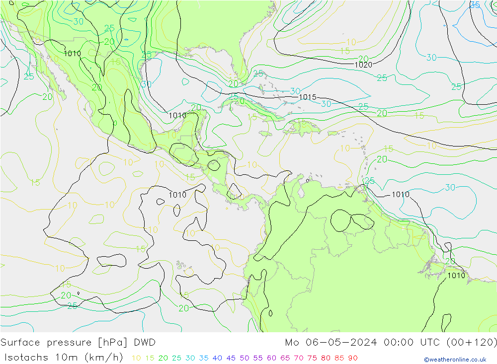 Eşrüzgar Hızları (km/sa) DWD Pzt 06.05.2024 00 UTC