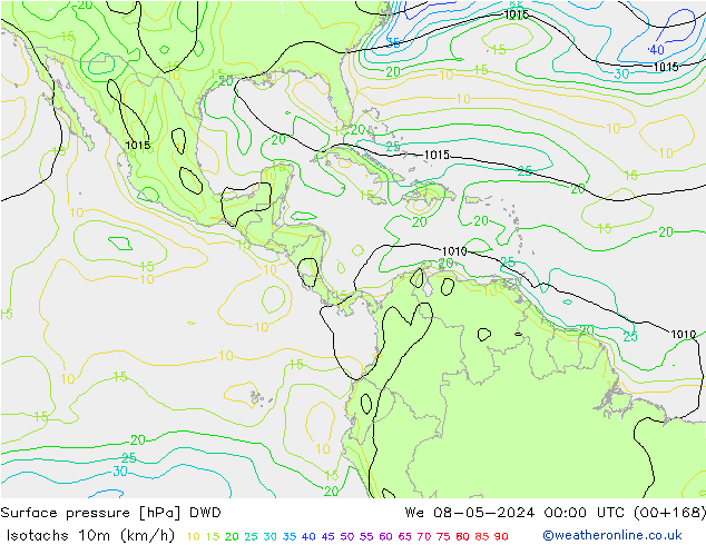 Isotachs (kph) DWD mer 08.05.2024 00 UTC