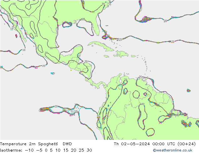 Temperatuurkaart Spaghetti DWD do 02.05.2024 00 UTC