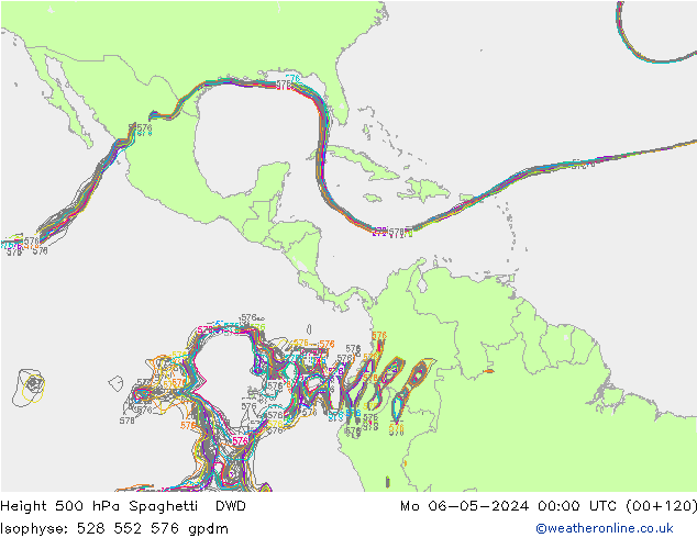 Height 500 гПа Spaghetti DWD пн 06.05.2024 00 UTC