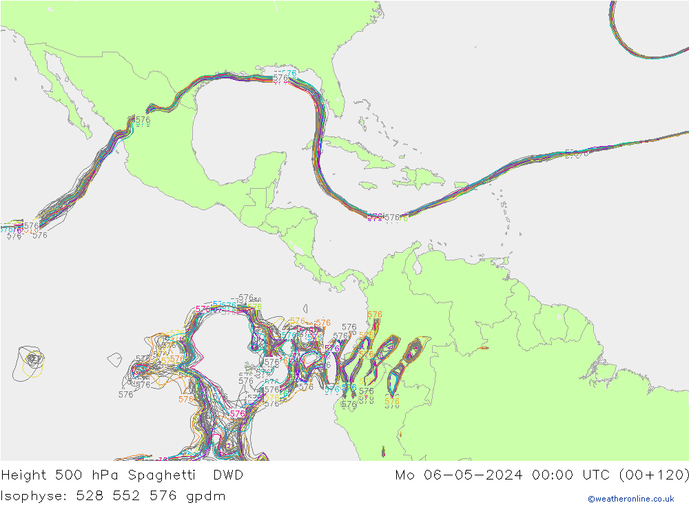 Height 500 hPa Spaghetti DWD Mo 06.05.2024 00 UTC