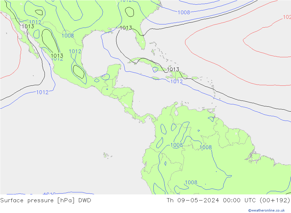 Presión superficial DWD jue 09.05.2024 00 UTC