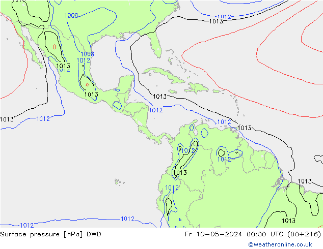 Atmosférický tlak DWD Pá 10.05.2024 00 UTC