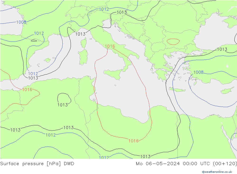 Pressione al suolo DWD lun 06.05.2024 00 UTC