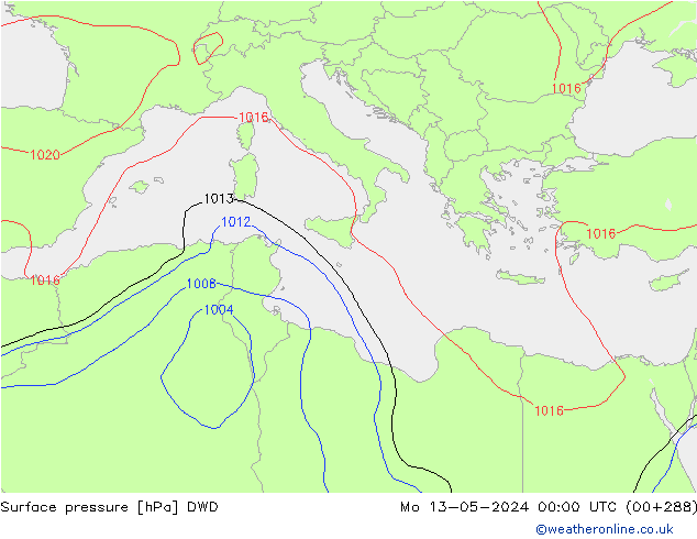 Surface pressure DWD Mo 13.05.2024 00 UTC