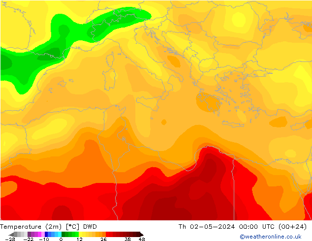 Temperature (2m) DWD Čt 02.05.2024 00 UTC