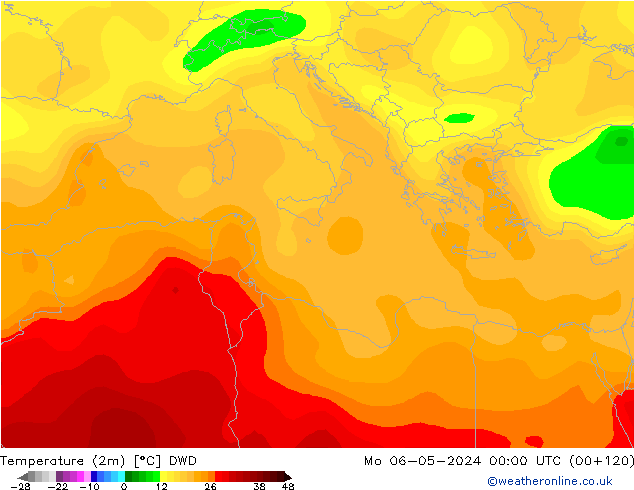 Temperaturkarte (2m) DWD Mo 06.05.2024 00 UTC