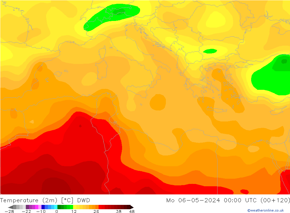 Temperatura (2m) DWD Seg 06.05.2024 00 UTC