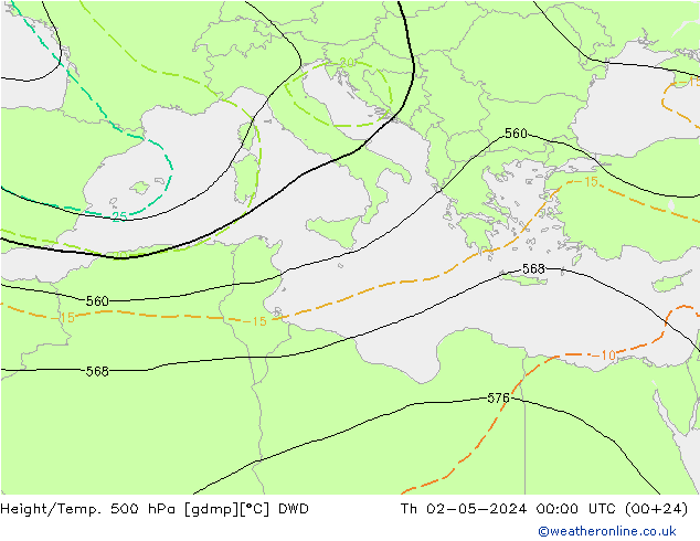 Hoogte/Temp. 500 hPa DWD do 02.05.2024 00 UTC