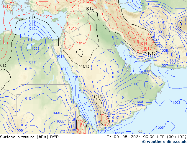 Surface pressure DWD Th 09.05.2024 00 UTC