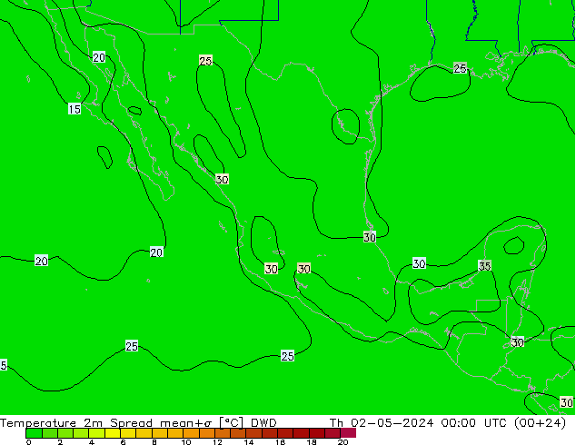 mapa temperatury 2m Spread DWD czw. 02.05.2024 00 UTC