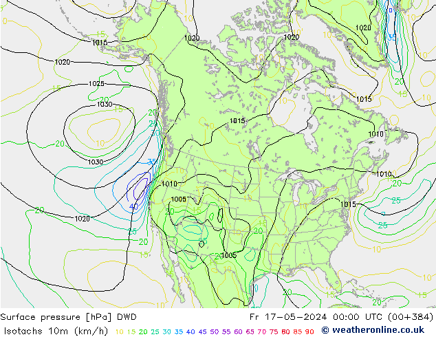 Isotaca (kph) DWD vie 17.05.2024 00 UTC