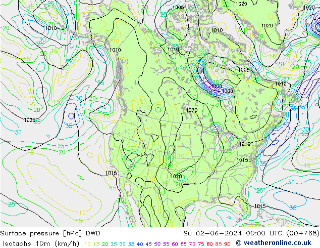 Isotachs (kph) DWD dim 02.06.2024 00 UTC