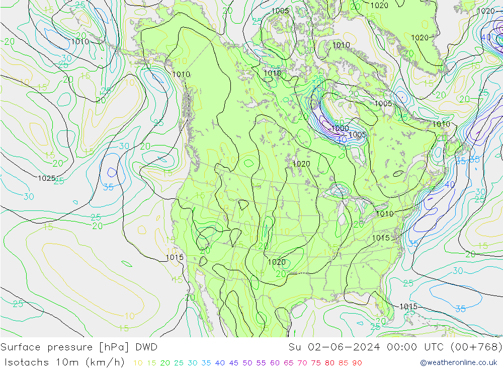 Isotachen (km/h) DWD So 02.06.2024 00 UTC