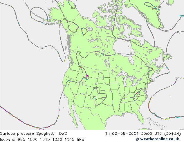 Atmosférický tlak Spaghetti DWD Čt 02.05.2024 00 UTC