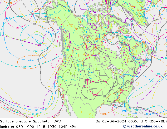 Luchtdruk op zeeniveau Spaghetti DWD zo 02.06.2024 00 UTC