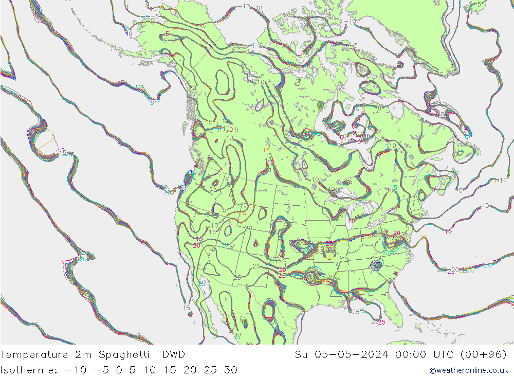 Temperature 2m Spaghetti DWD Su 05.05.2024 00 UTC