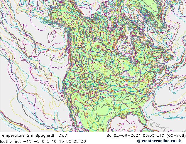 карта температуры Spaghetti DWD Вс 02.06.2024 00 UTC